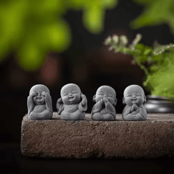 cute zen monk statue set – serene meditation decor for home, desk & garden