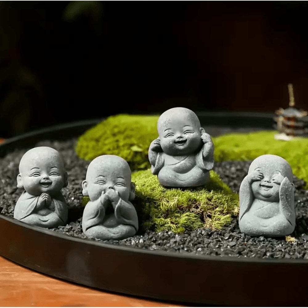 Cute Zen Monk Statue Set Serene Meditation Decor For Home Desk Garden 1