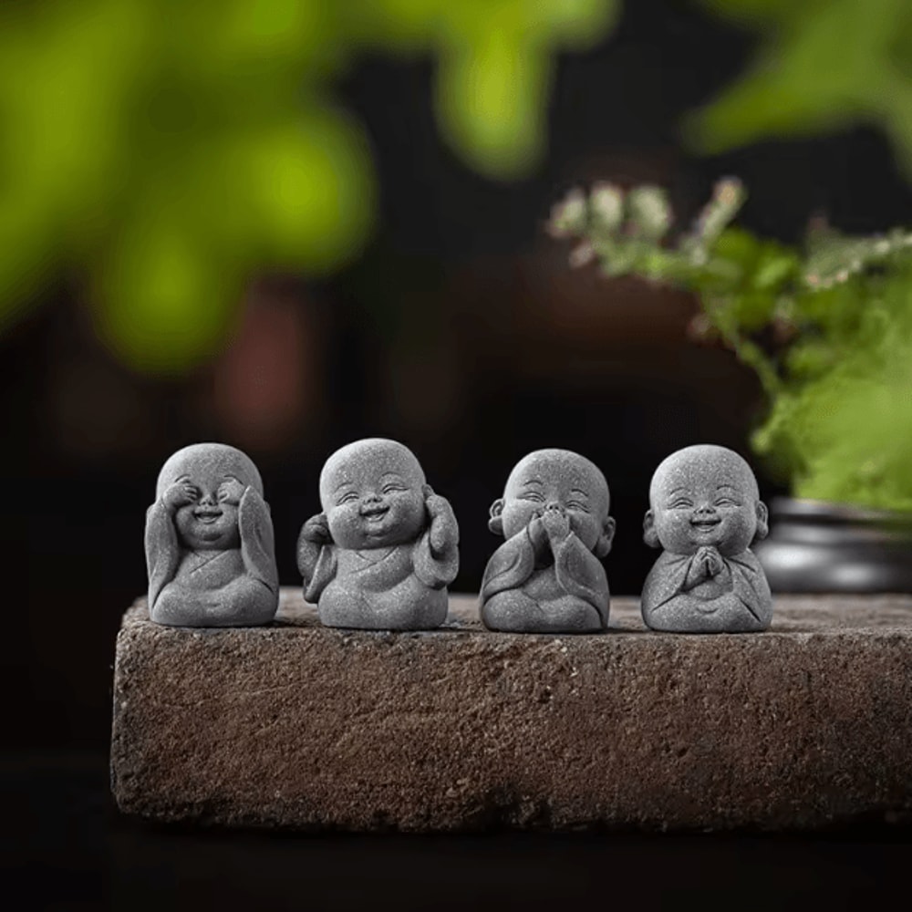 Cute Zen Monk Statue Set Serene Meditation Decor For Home Desk Garden 3