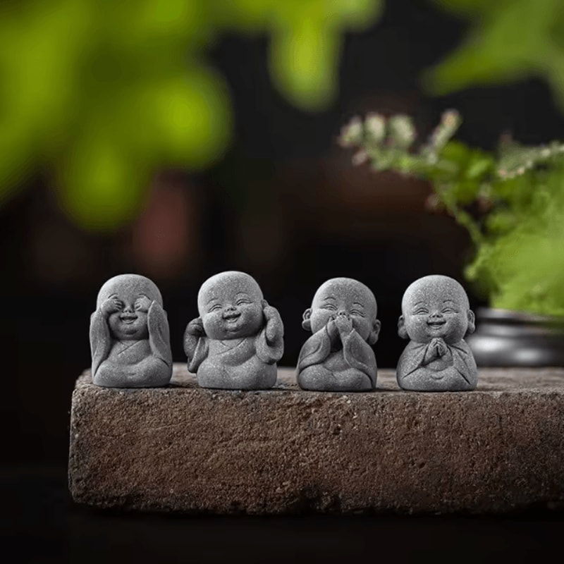 Cute Zen Monk Statue Set Serene Meditation Decor For Home Desk Garden 3