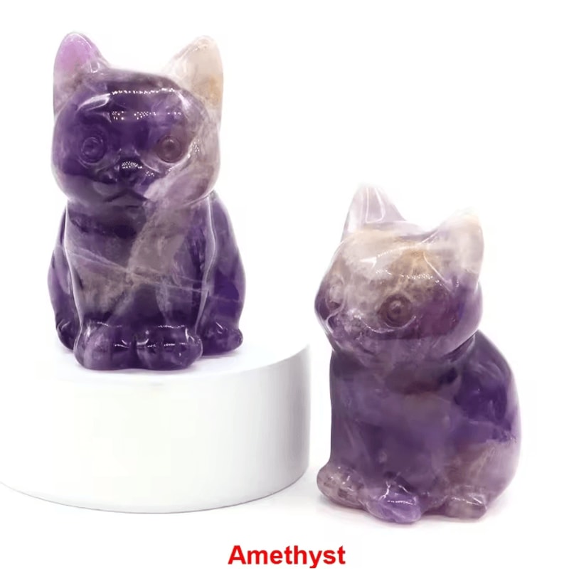 HandCarved Amethyst Cat Figurine Healing Crystal Decor For Home Meditation 2