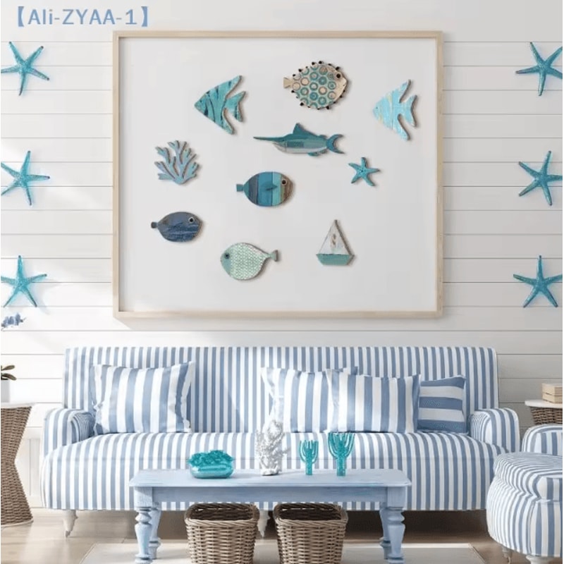 Nautical Wooden Fish Wall Decor Set Coastal Beach Hanging Art For Bathroom Home 3