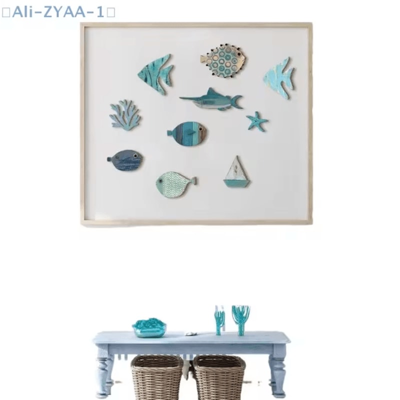 Nautical Wooden Fish Wall Decor Set Coastal Beach Hanging Art For Bathroom Home 4