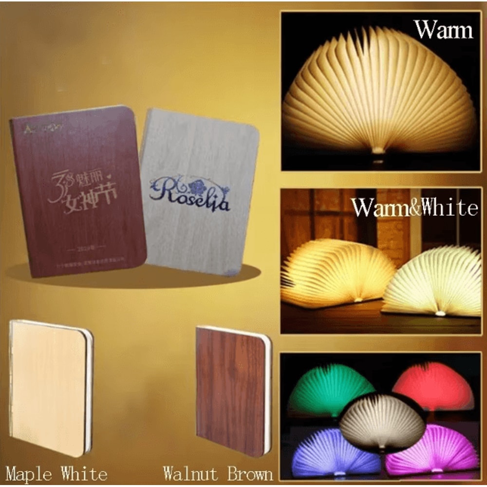 3D Folding Wooden LED Book Lamp RGB Night Light For Bedroom Desk Decor 0