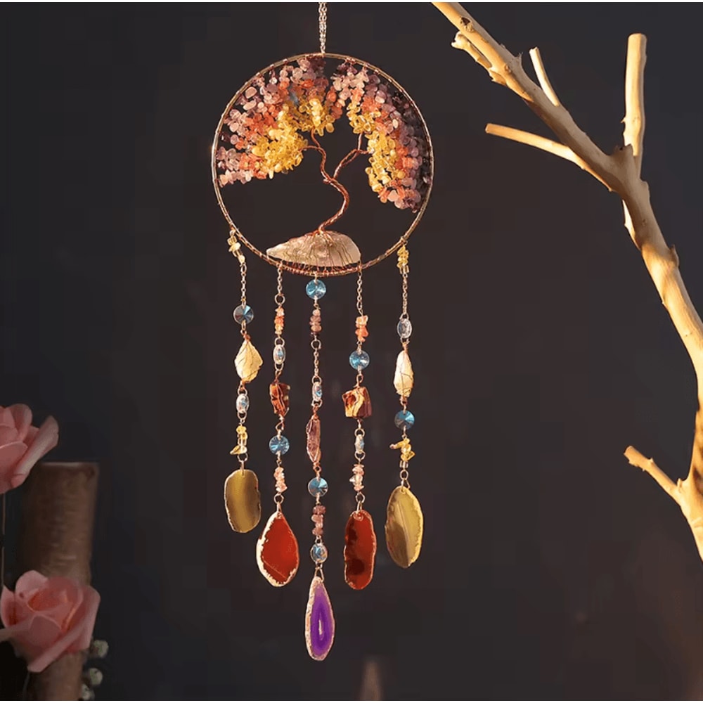 Natural Agate Dream Catcher Wall Hanging Moon Star Crystal Boho Decor For Home Garden 0