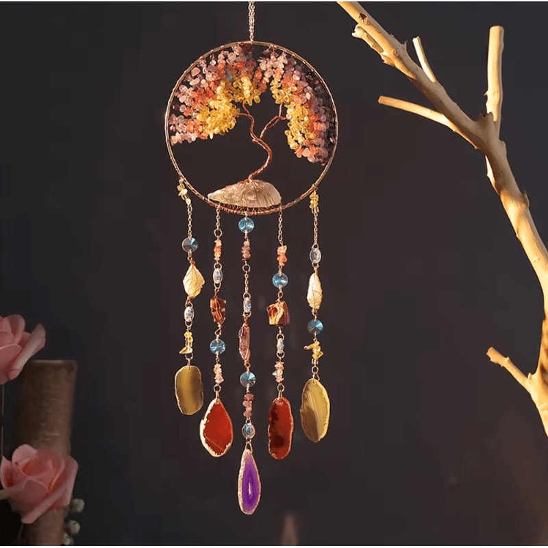 Natural Agate Dream Catcher Wall Hanging Moon Star Crystal Boho Decor For Home Garden 0
