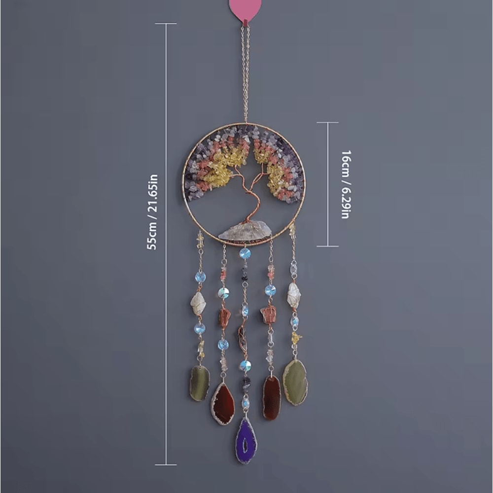 Natural Agate Dream Catcher Wall Hanging Moon Star Crystal Boho Decor For Home Garden 3