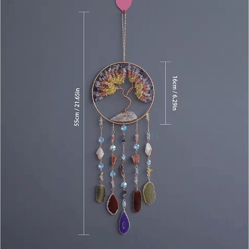 Natural Agate Dream Catcher Wall Hanging Moon Star Crystal Boho Decor For Home Garden 3