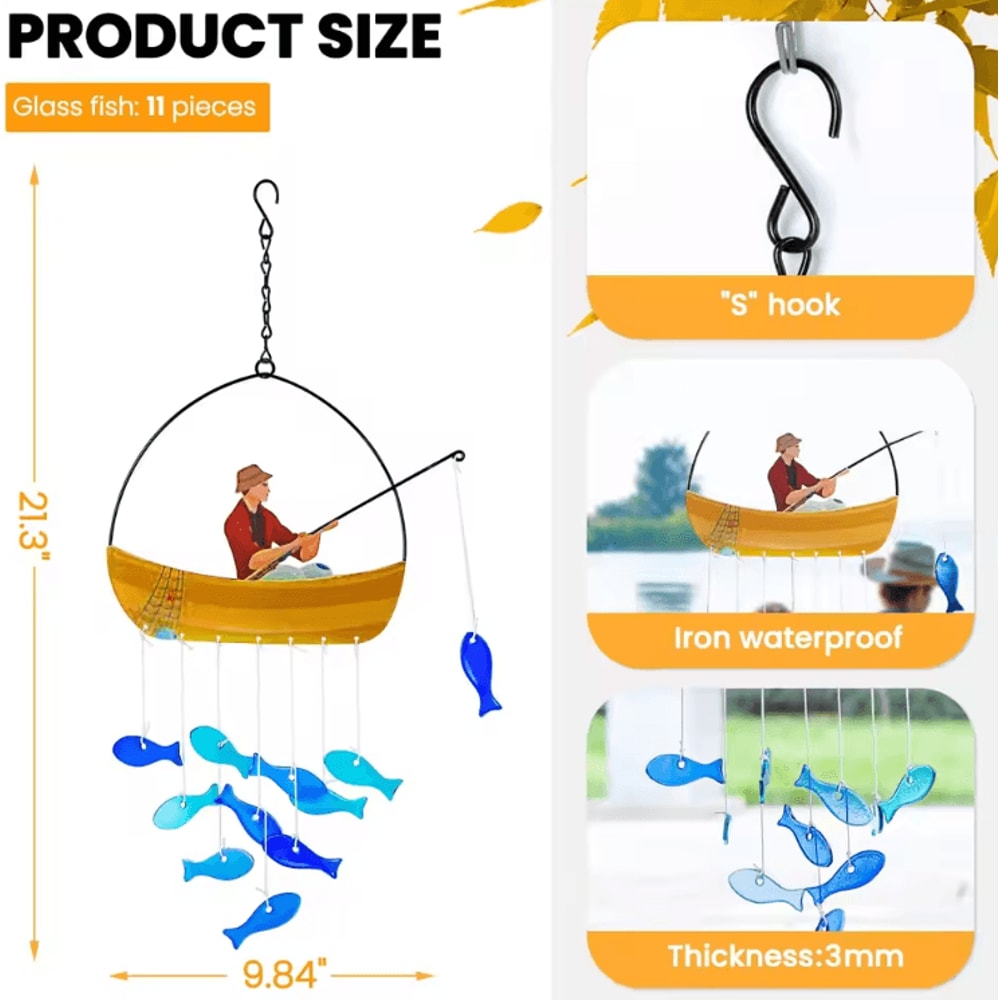 21 Blue Sea Glass Fish Wind Chimes Coastal Outdoor Hanging Garden Decor 2