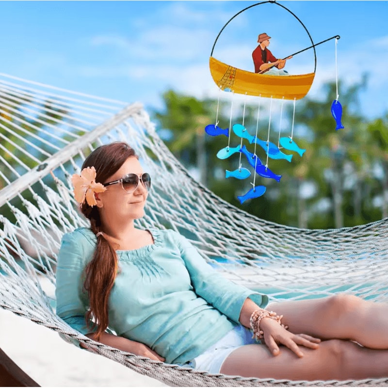 21 Blue Sea Glass Fish Wind Chimes Coastal Outdoor Hanging Garden Decor 4