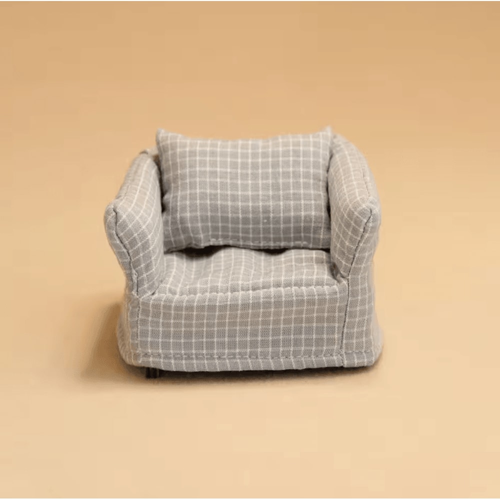 1 12 Scale Plaid Wooden Dollhouse Sofa Miniature Living Room Furniture Decor 3