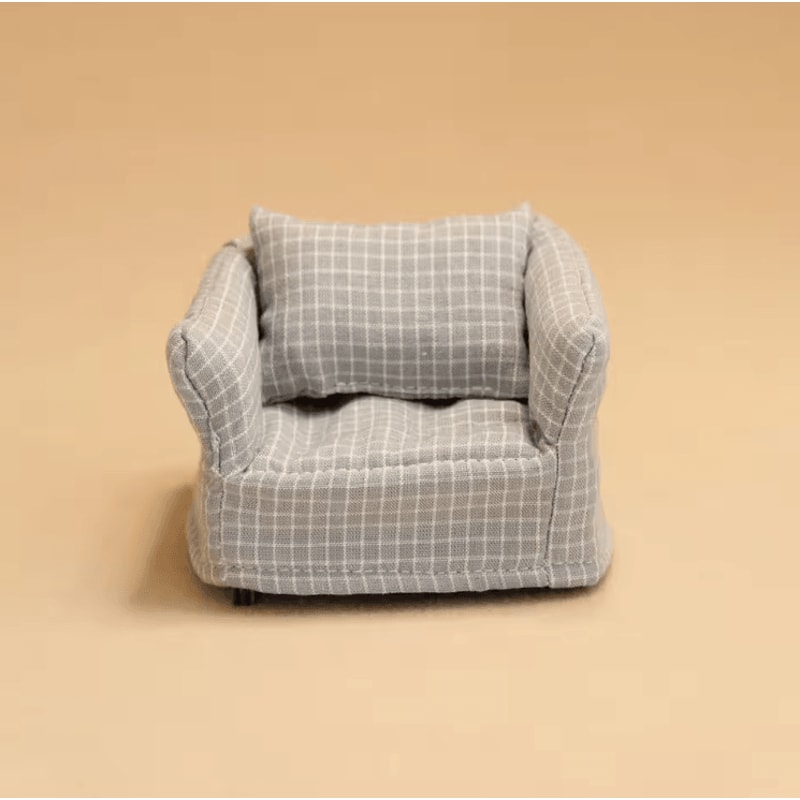 1 12 Scale Plaid Wooden Dollhouse Sofa Miniature Living Room Furniture Decor 3