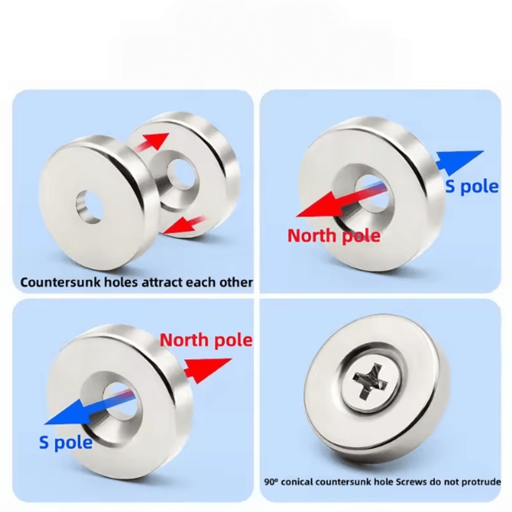 N52 Countersunk Neodymium Magnet Set Heavy Duty 30mm Disc With Mounting Hole 2