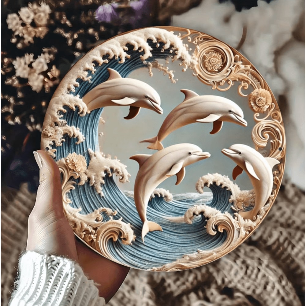 Wooden Dolphin Underwater Wall Plaque Coastal Nautical Decor For Home Office 1