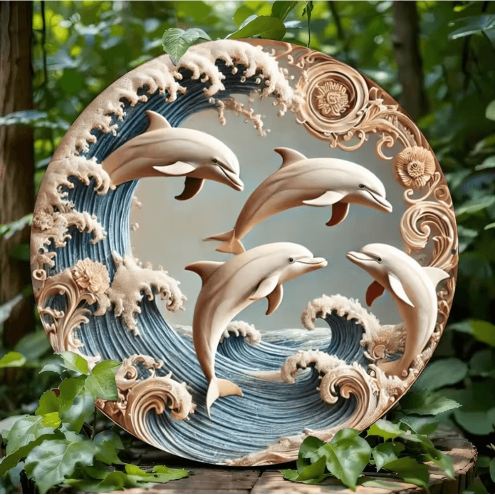 Wooden Dolphin Underwater Wall Plaque Coastal Nautical Decor For Home Office 2