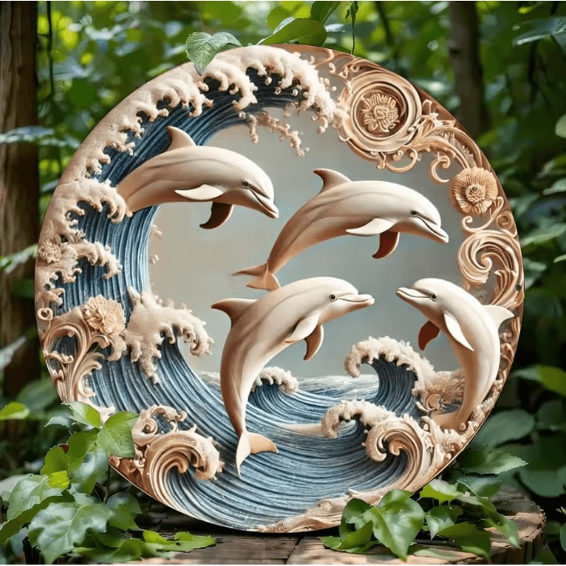 Wooden Dolphin Underwater Wall Plaque Coastal Nautical Decor For Home Office 2