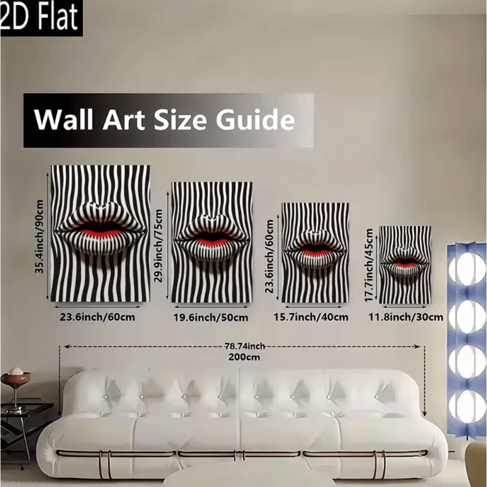 Abstract Striped Lips Canvas Art Black White Modern Pop Art Wall Decor 1