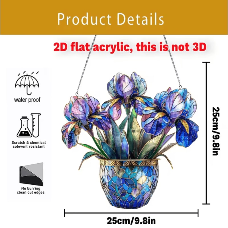 Acrylic Hanging Flower Suncatcher 2D Plant Basket Sunlight Catcher Decor 2