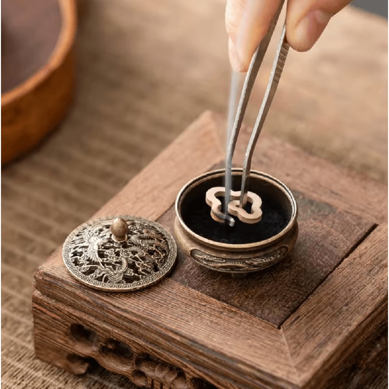 Antique Brass Dragon Phoenix Incense Burner Mini Feng Shui Tea Table Decor 0