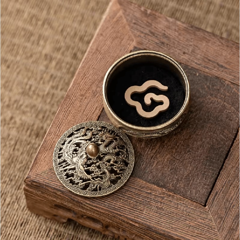 Antique Brass Dragon Phoenix Incense Burner Mini Feng Shui Tea Table Decor 1