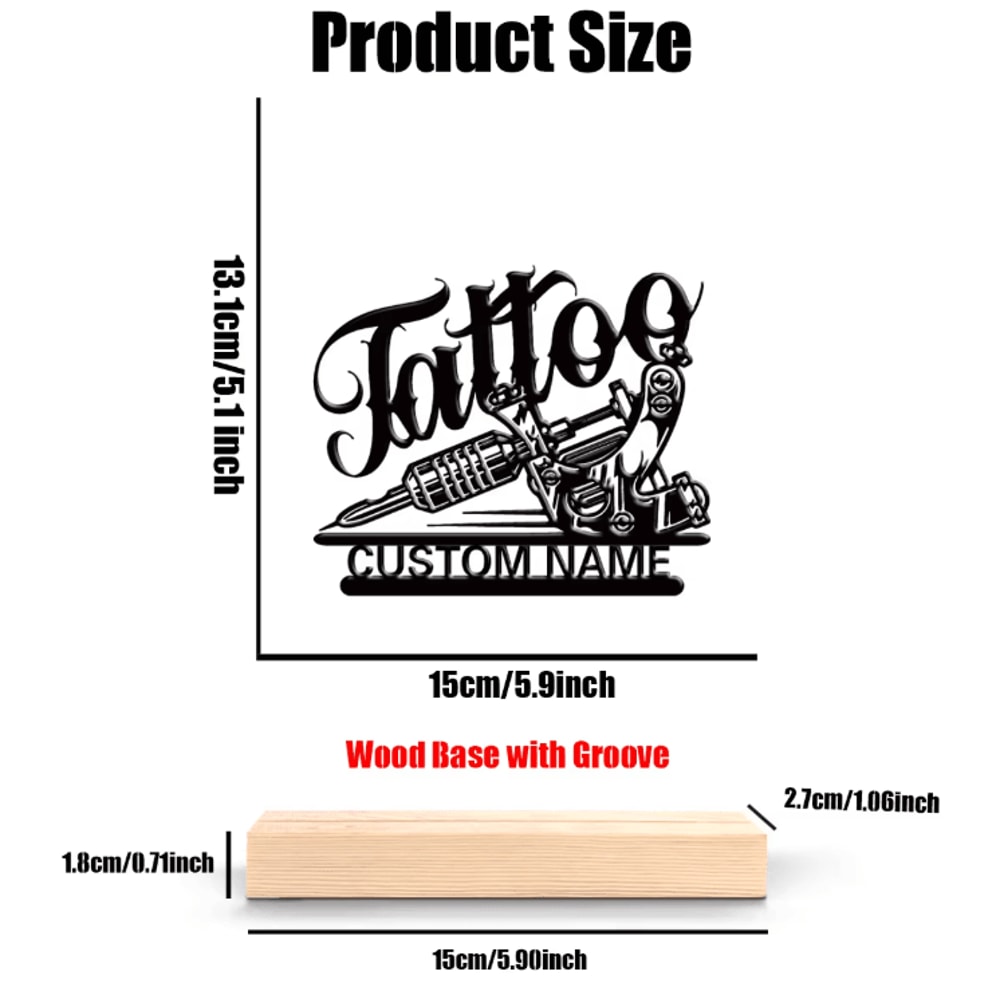 Personalized Tattoo Artist Metal Statue Custom Desk Sculpture With Wooden Base 2