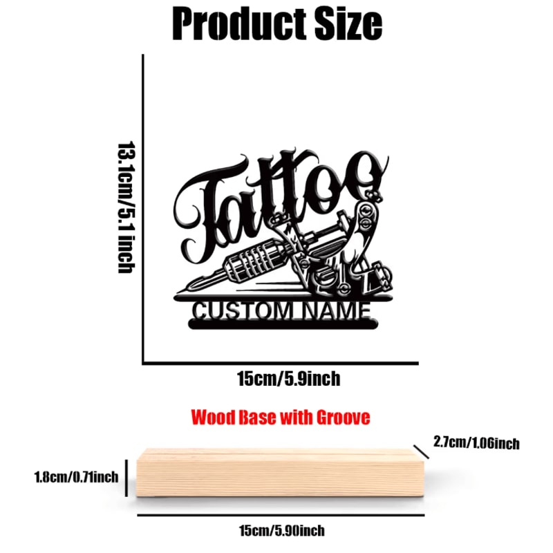 Personalized Tattoo Artist Metal Statue Custom Desk Sculpture With Wooden Base 2