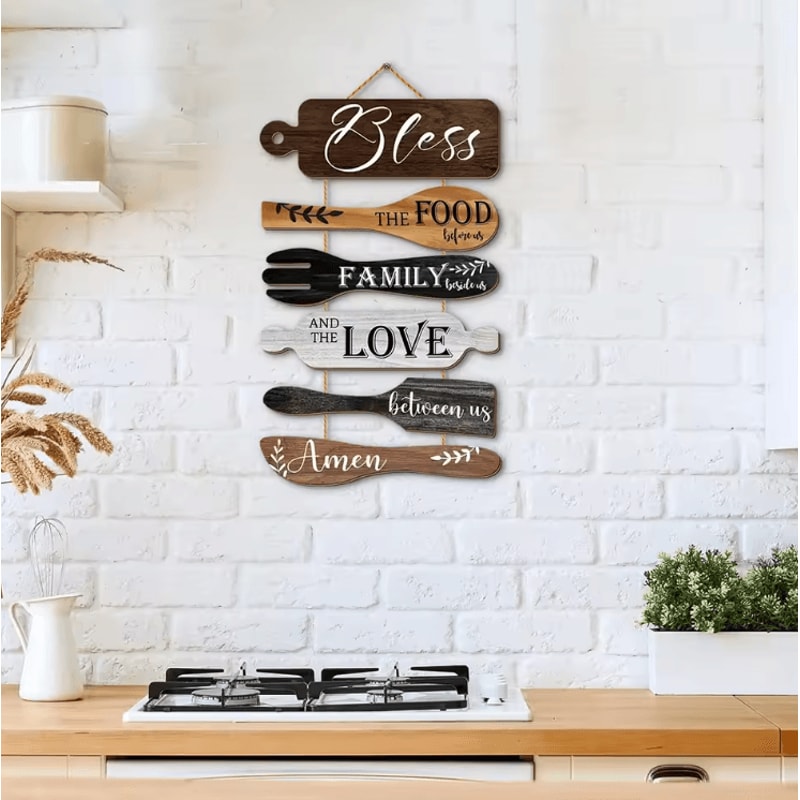 Rustic Kitchen Blessing Wooden Wall Decor Family Dining Inspirational Sign 1