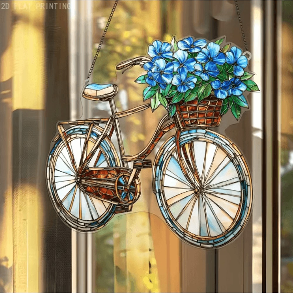 Lavender Bicycle Crystal Suncatcher Floral Window Light Catcher Decor 3