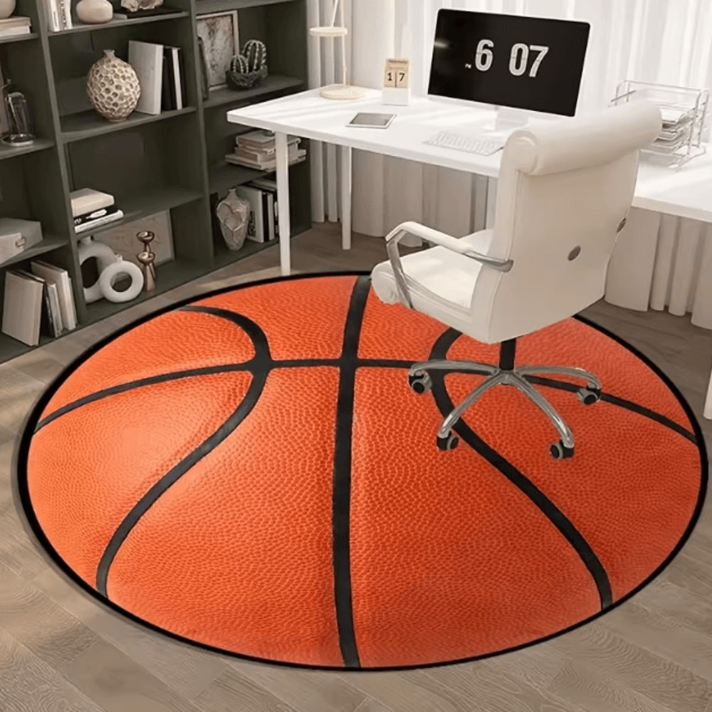 3D Basketball Flannel Round Rug Sporty NonSlip Room Accent 2