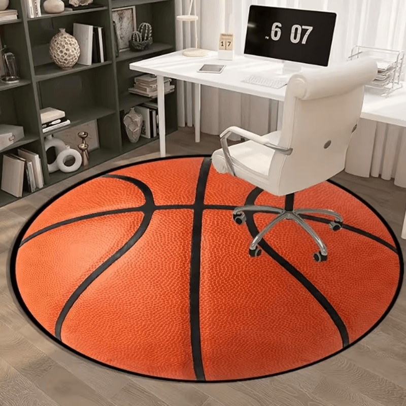3D Basketball Flannel Round Rug Sporty NonSlip Room Accent 2