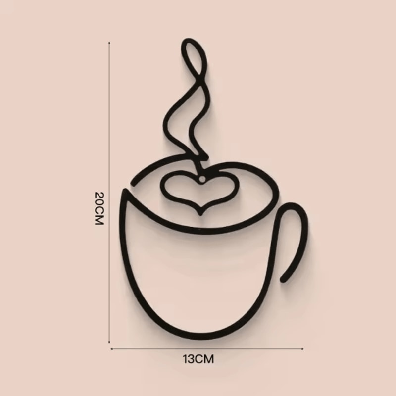 Minimalist Black Metal Coffee Cup Wall Art Modern Kitchen Cafe Decor 1