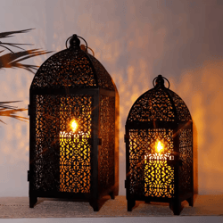 elegant black metal hanging candle lantern set – hollow pattern ambient decor