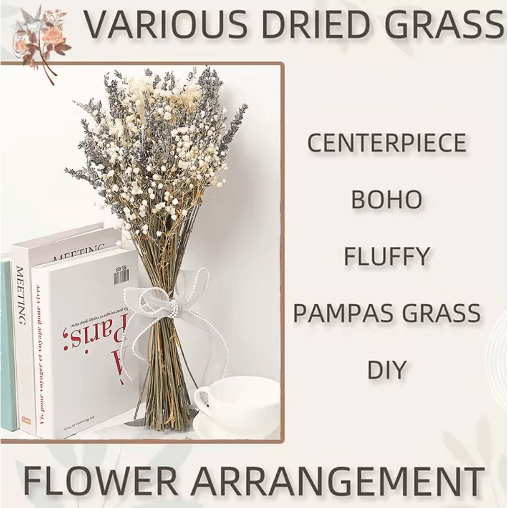 Romantic Lavender Gypsophila Dried Flower Bouquet Natural Wedding Home Decor 0