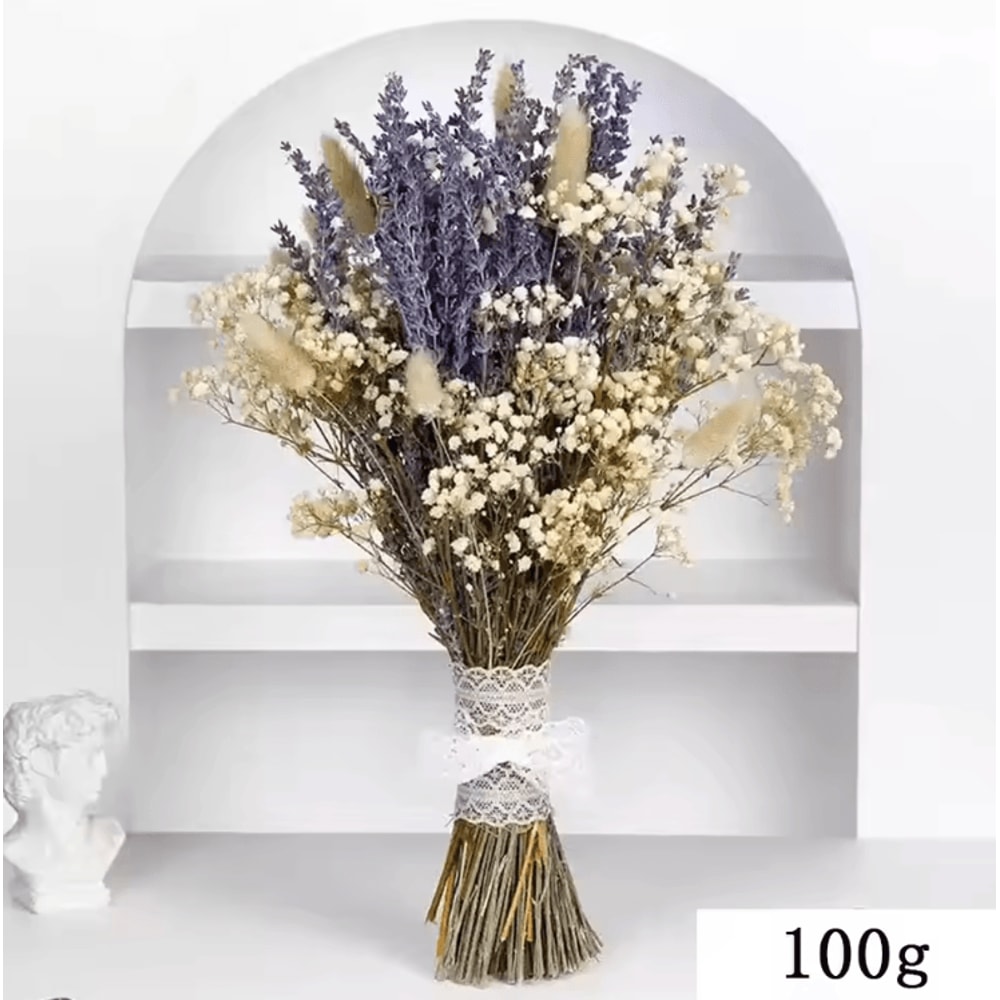 Romantic Lavender Gypsophila Dried Flower Bouquet Natural Wedding Home Decor 4