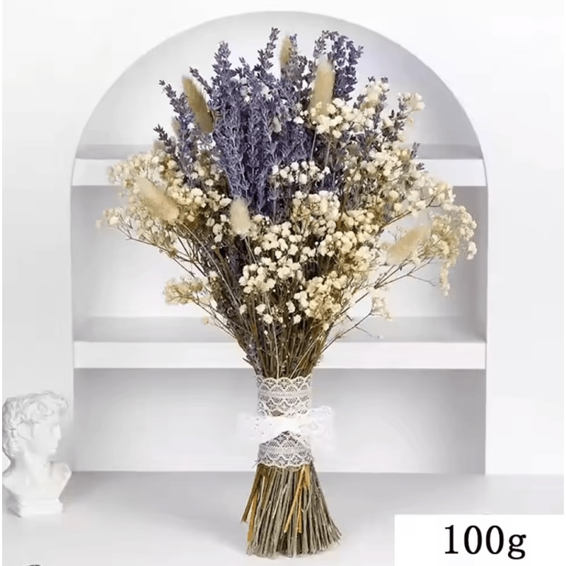 Romantic Lavender Gypsophila Dried Flower Bouquet Natural Wedding Home Decor 4