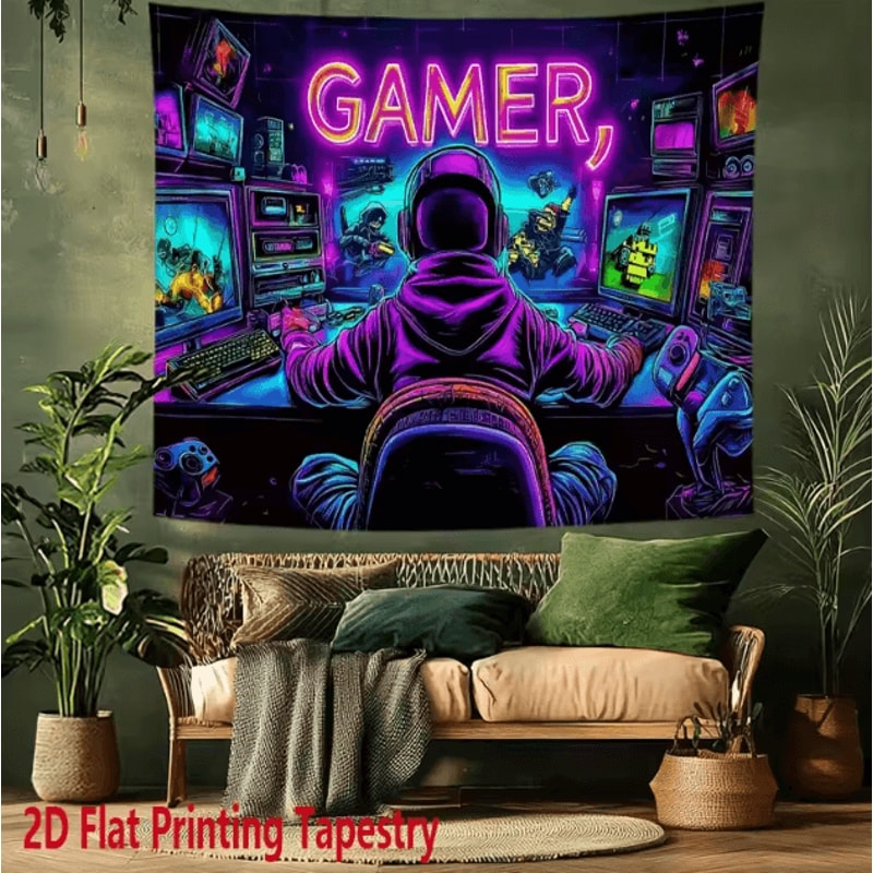 VIKAMA GAMER Fluorescent Cyberpunk Tapestry UV Reactive Gaming Room Wall Decor 2