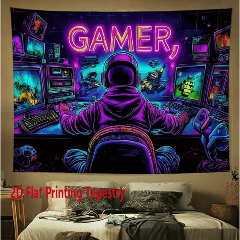 VIKAMA GAMER Fluorescent Cyberpunk Tapestry UV Reactive Gaming Room Wall Decor 3