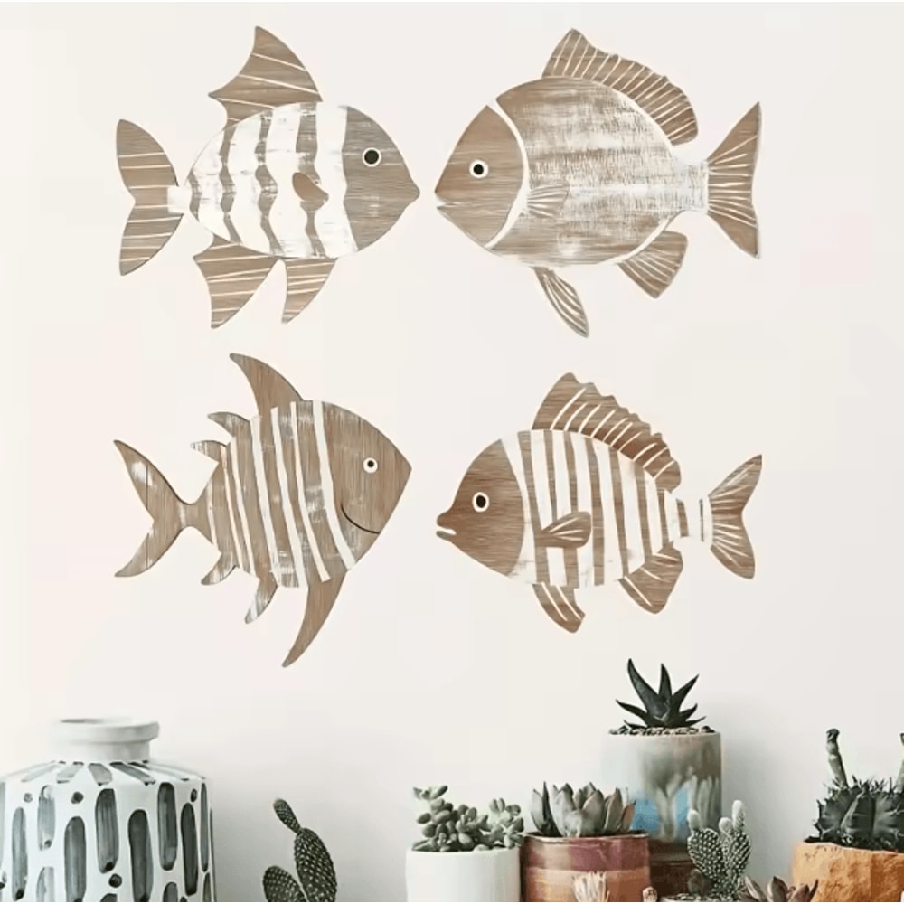 Colorful Tropical Fish Wooden Wall Art Set Rustic Nautical Coastal Decor 2