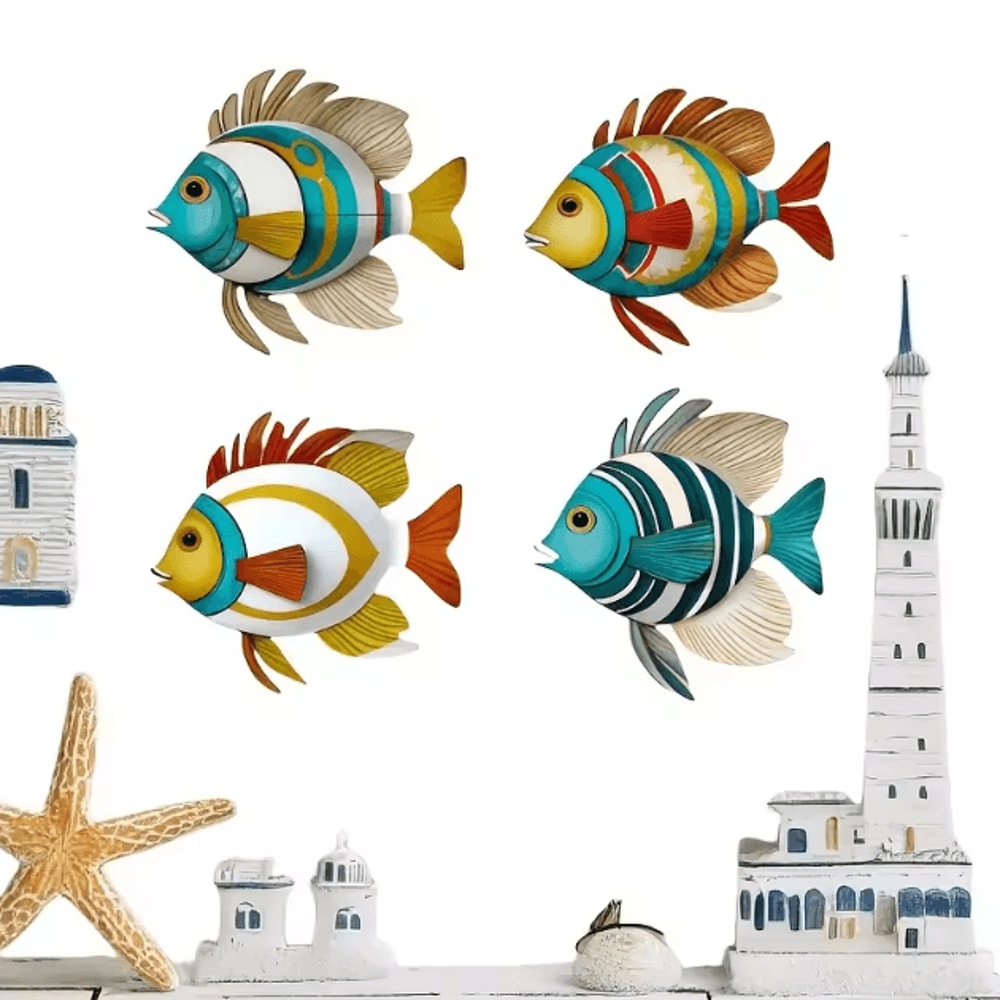 Colorful Tropical Fish Wooden Wall Art Set Rustic Nautical Coastal Decor 3