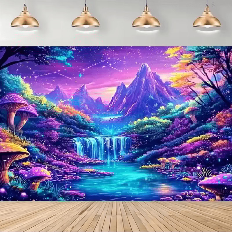 GlowintheDark Fantasy Forest Tapestry UV Reactive Wall Art For Bedroom Party Decor 1