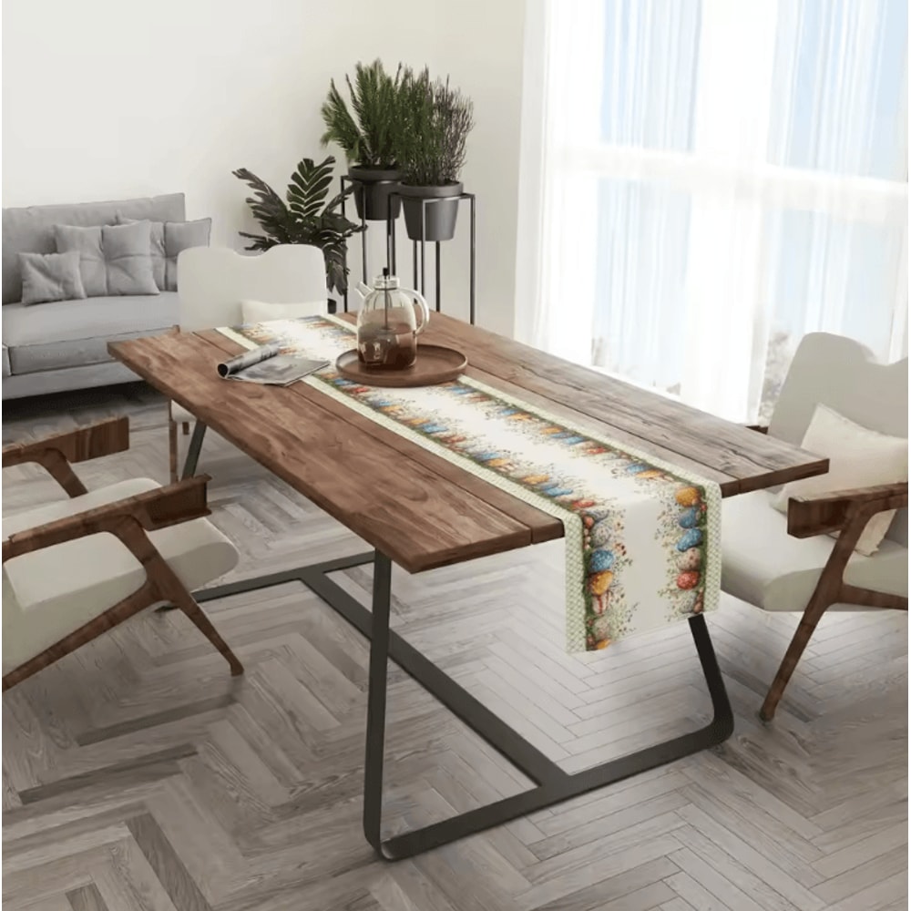 Scandinavian Easter Egg Table Runner Plaid Floral Spring Table Decor 3