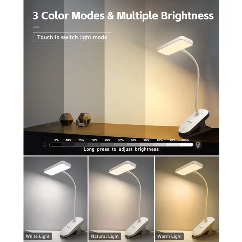 USB Rechargeable ClipOn LED Desk Lamp Flexible Gooseneck EyeCare Reading Light 1