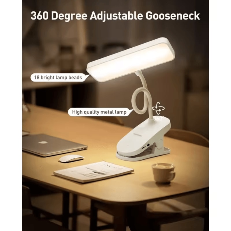 USB Rechargeable ClipOn LED Desk Lamp Flexible Gooseneck EyeCare Reading Light 3