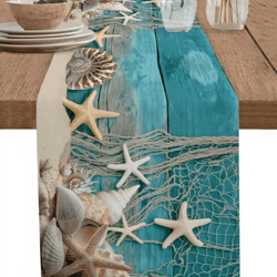 coastal starfish linen table runner – blue ocean beach dining decor