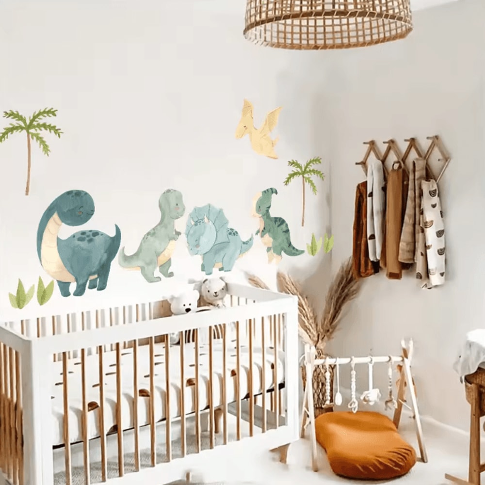 Watercolor Dinosaur Wall Stickers Jungle Adventure Nursery Kids Room Decor 1