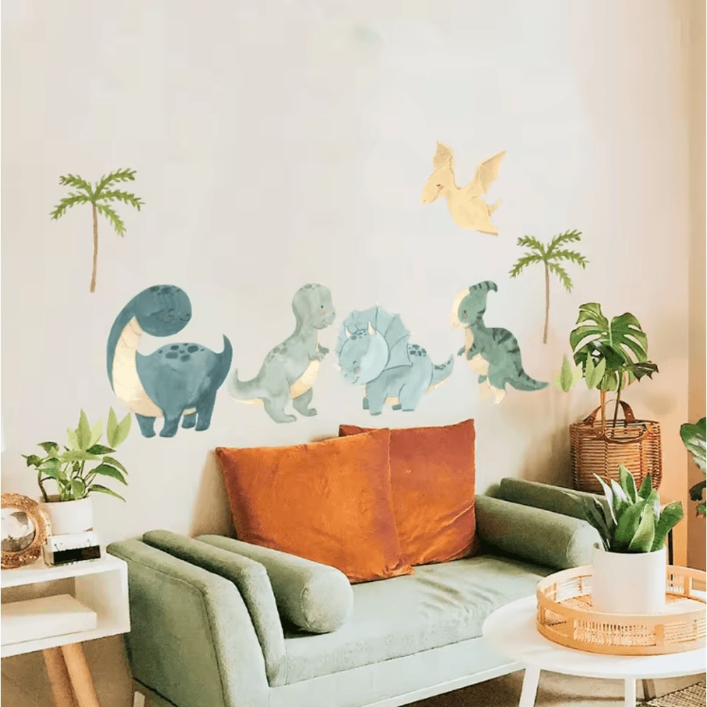 Watercolor Dinosaur Wall Stickers Jungle Adventure Nursery Kids Room Decor 2