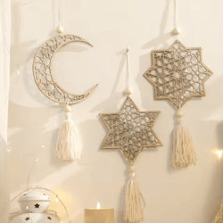 ramadan moon tassel wooden hanging ornament – eid mubarak home decor