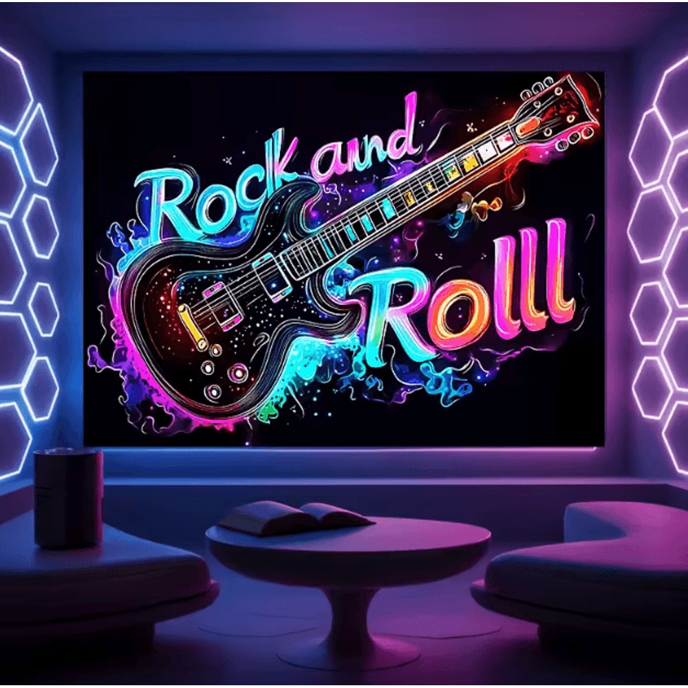 Neon Rock Guitar Tapestry UV Reactive Music Wall Art For Bedroom Studio Decor 3