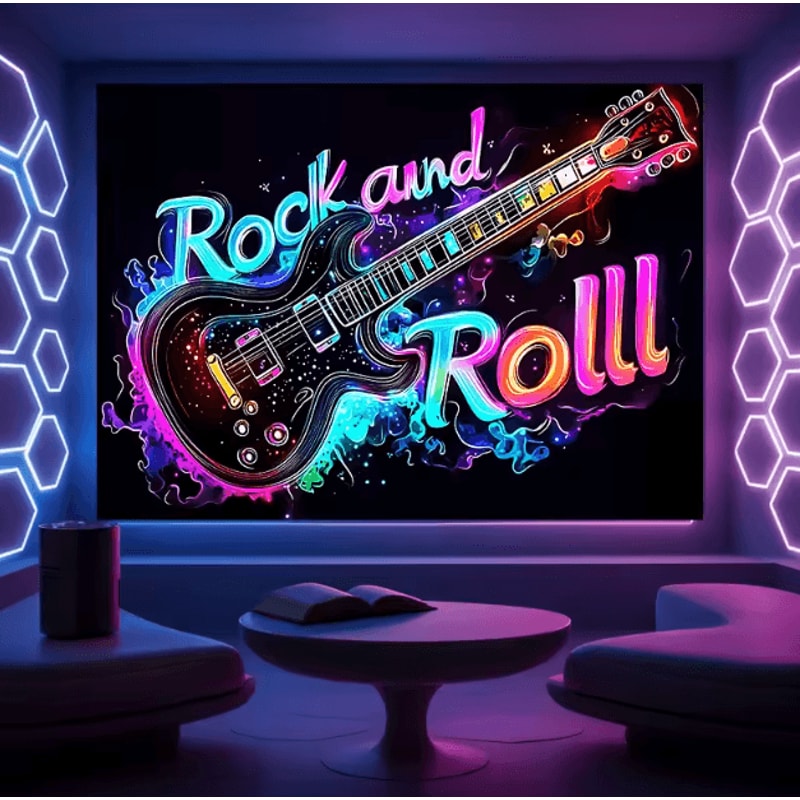 Neon Rock Guitar Tapestry UV Reactive Music Wall Art For Bedroom Studio Decor 3