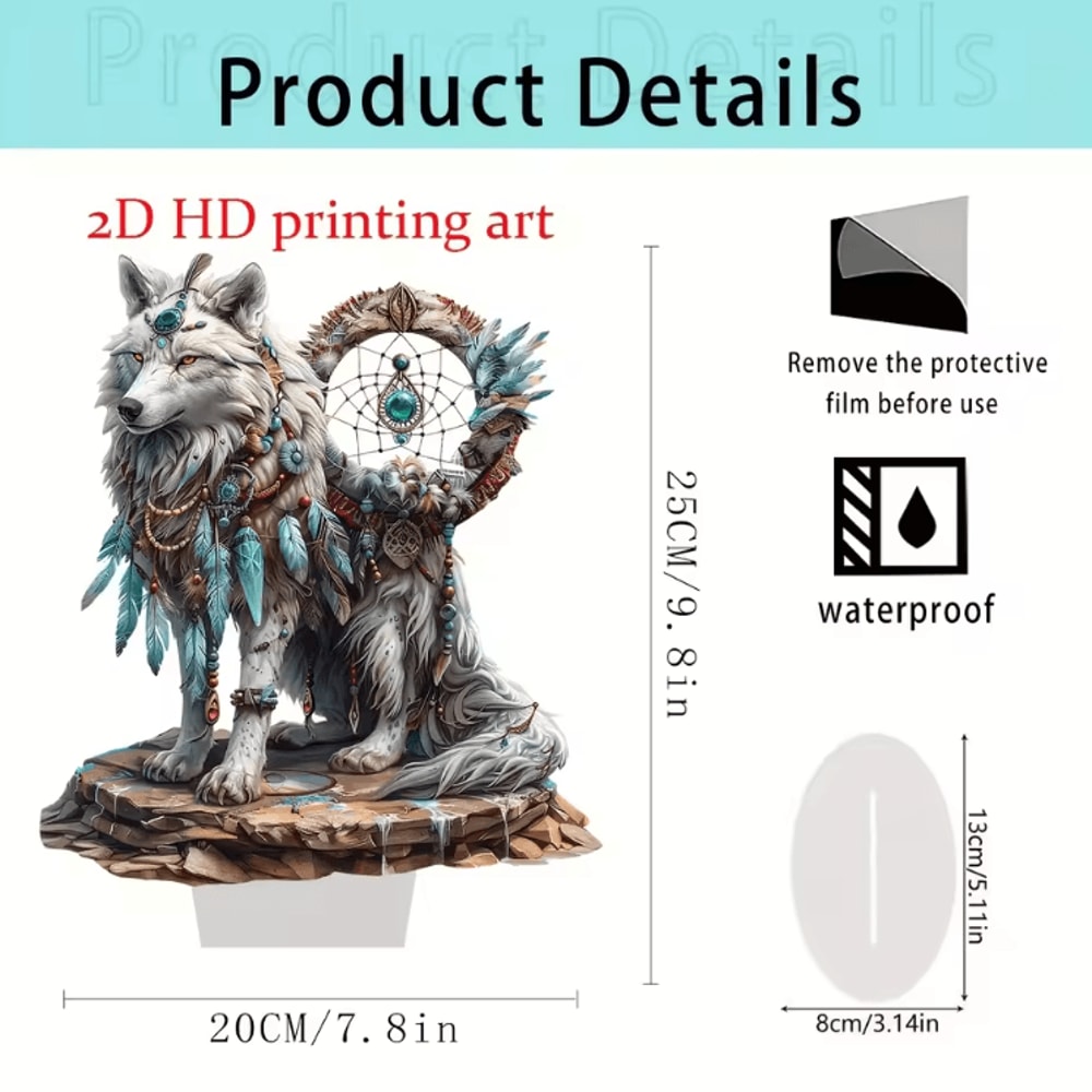 White Wolf Dreamcatcher Acrylic Desk Decor Boho Chic Spiritual Tabletop Art 4